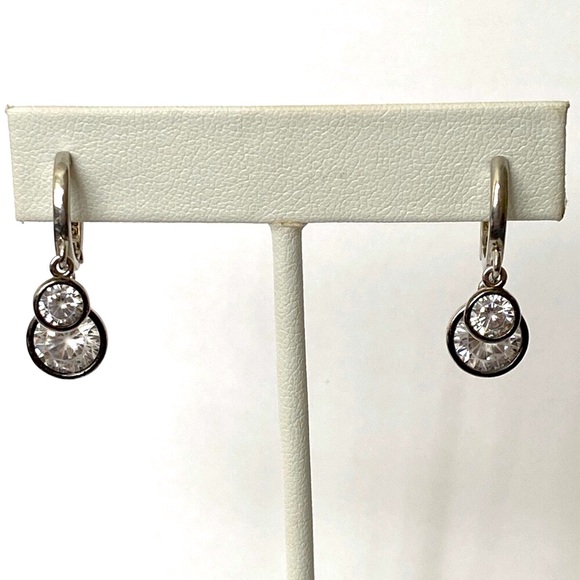 Jewelry - 925 Silver double round cubic zirconia hoops earrings